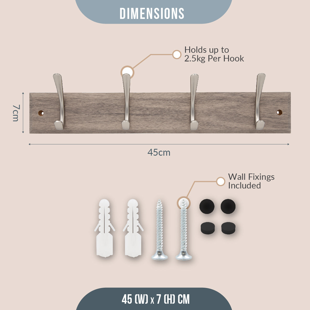 4 Hook Coat Rack - Silver Oak