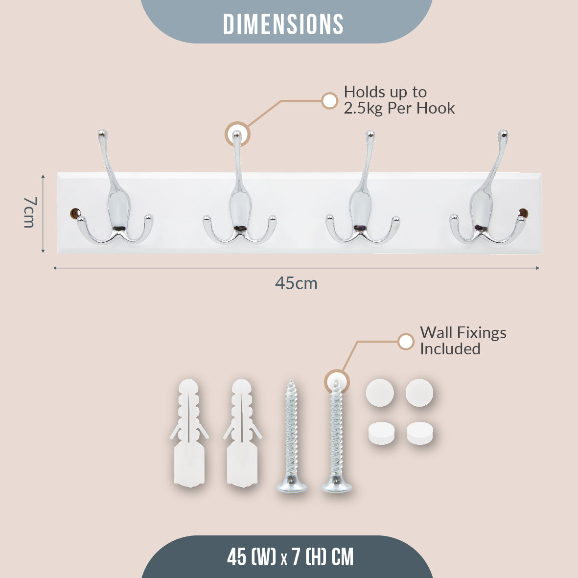 4 Hook Coat Rack - White