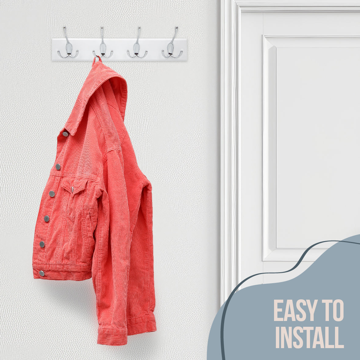 4 Hook Coat Rack - White