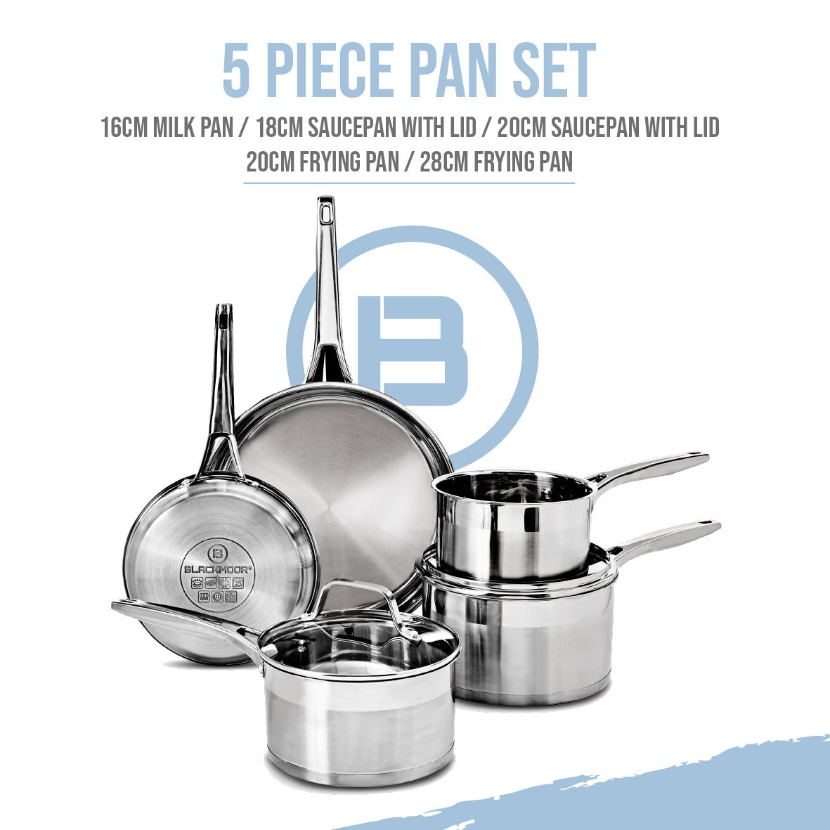 Stainless Steel Pro 5-Piece Mixed Pan Set