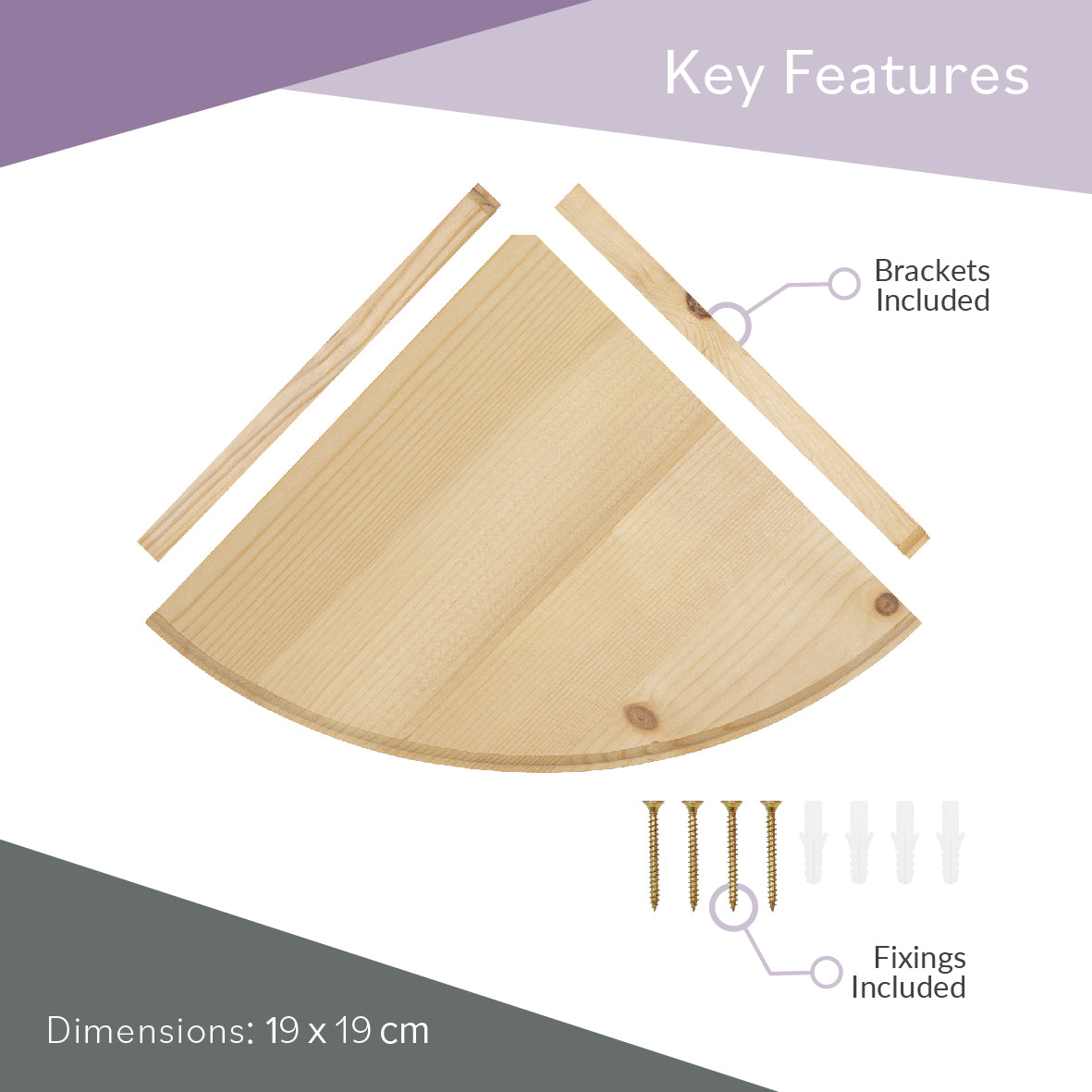 19cm Wooden Floating Corner Shelf