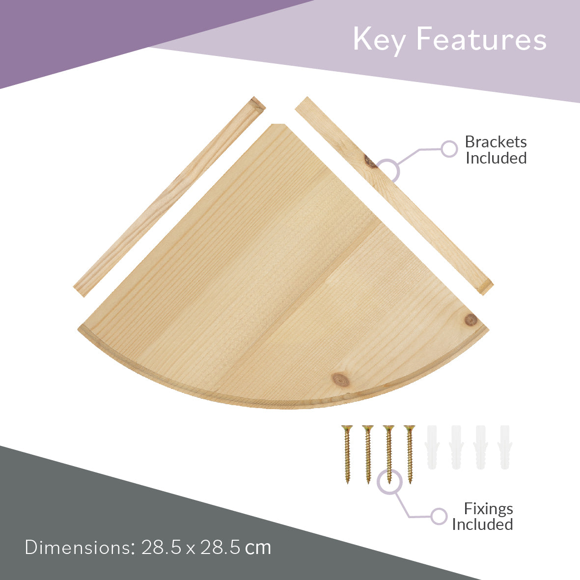 28cm Wooden Floating Corner Shelf