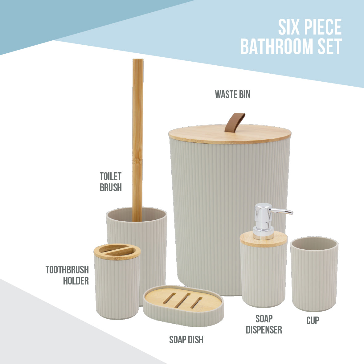 6pc Bathroom Accessory Set - Stone