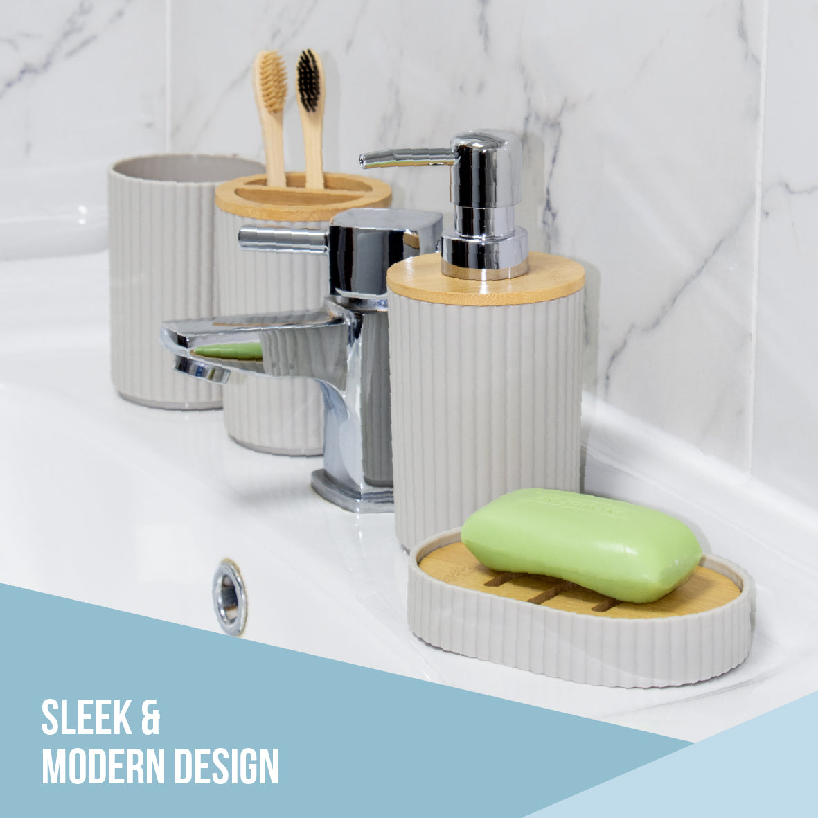 6pc Bathroom Accessory Set - Stone