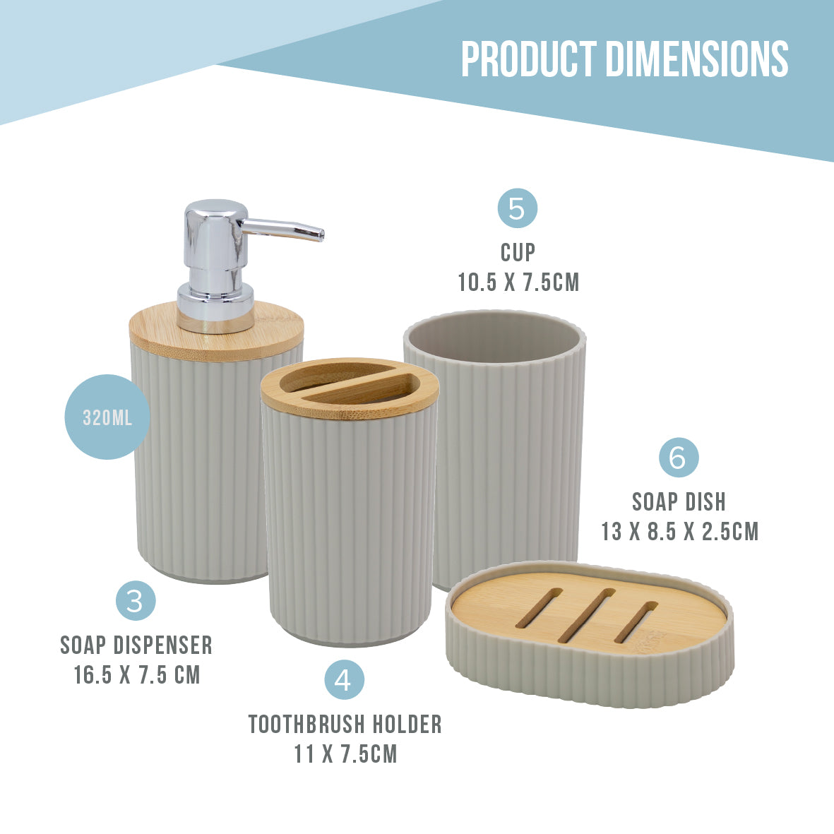 6pc Bathroom Accessory Set - Stone