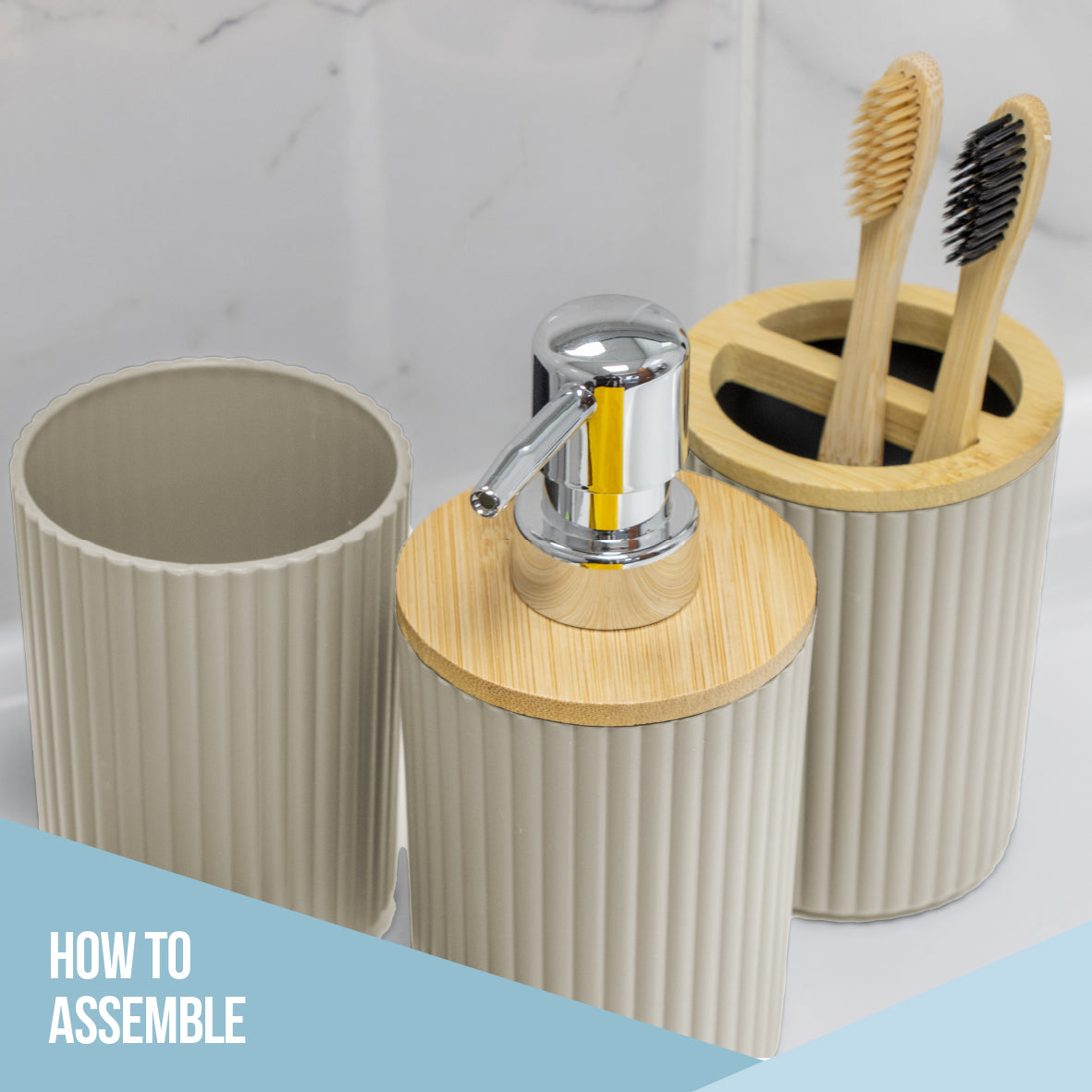 6pc Bathroom Accessory Set - Stone