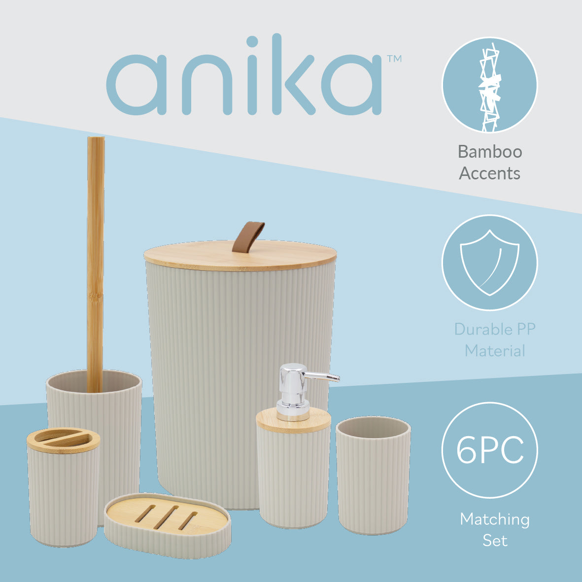 6pc Bathroom Accessory Set - Stone