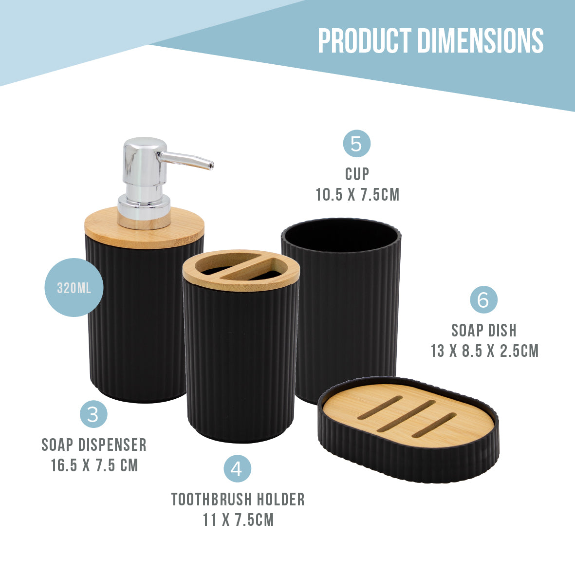 6pc Bathroom Accessory Set - Black