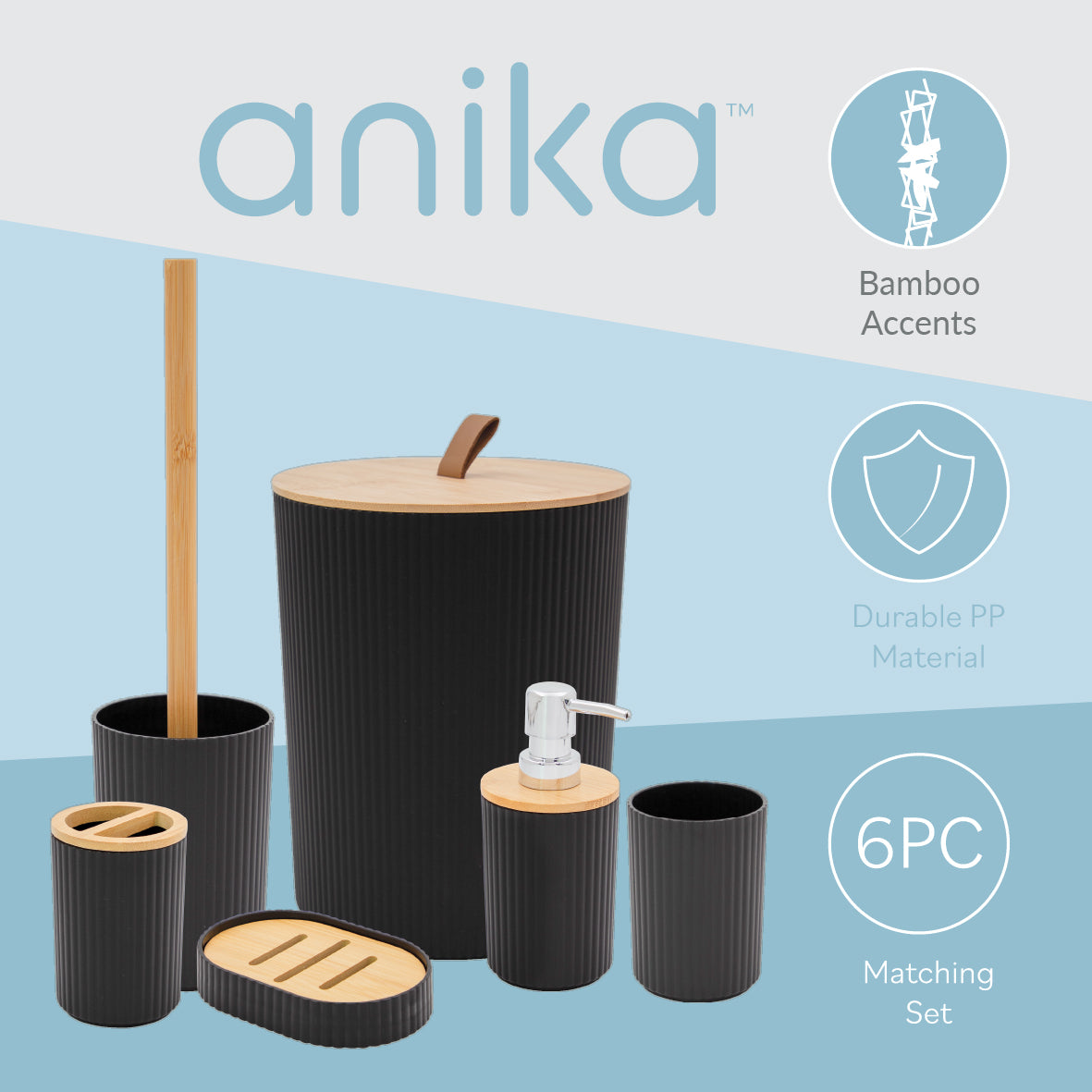 6pc Bathroom Accessory Set - Black