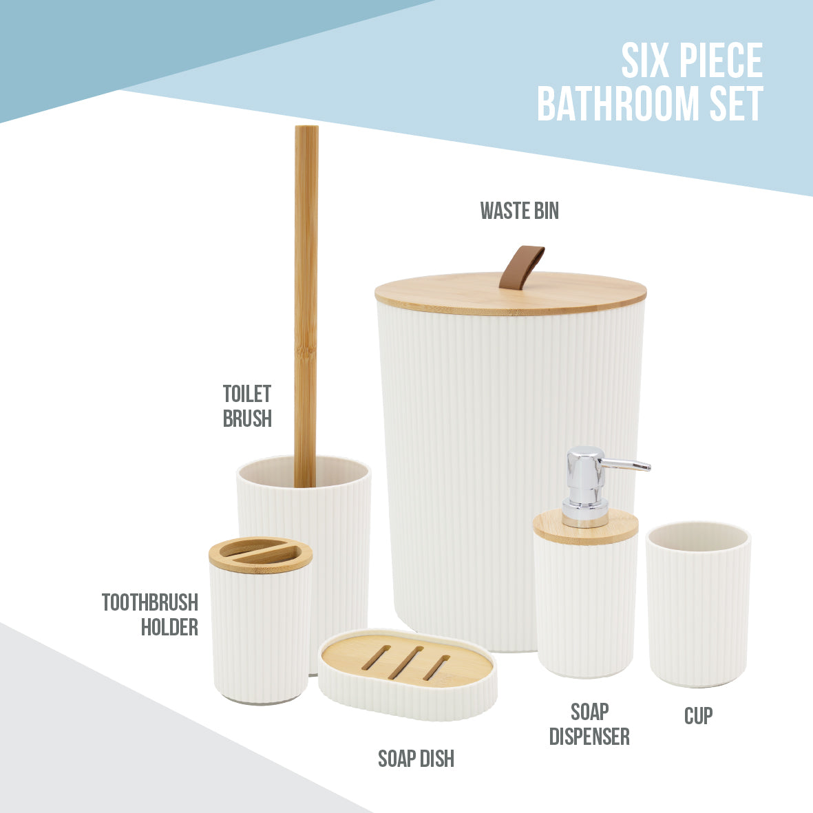 6pc Bathroom Accessory Set - White