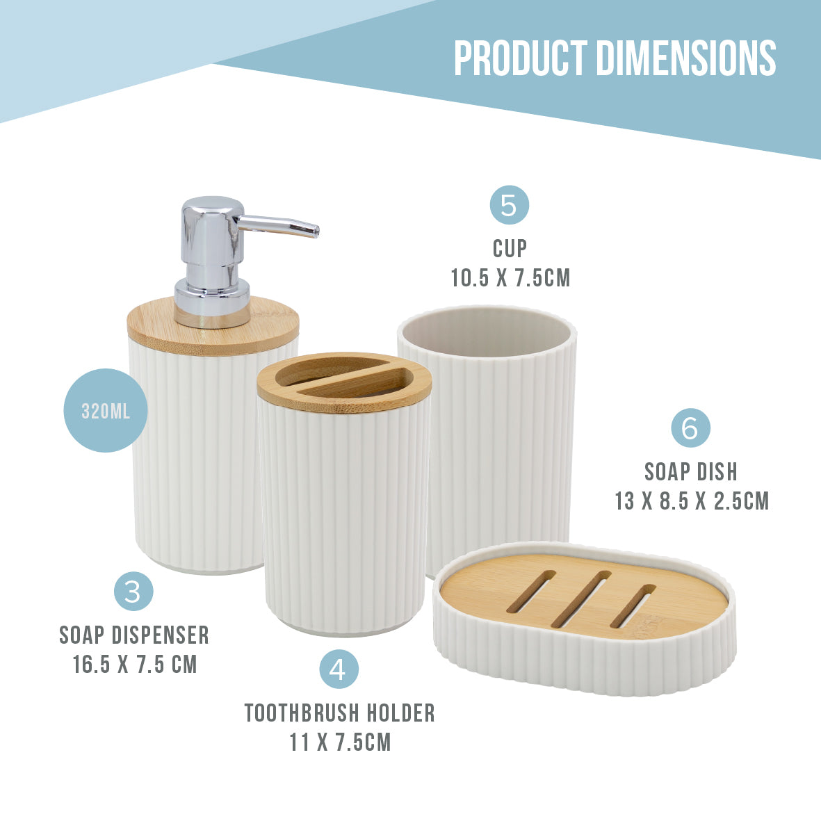 6pc Bathroom Accessory Set - White