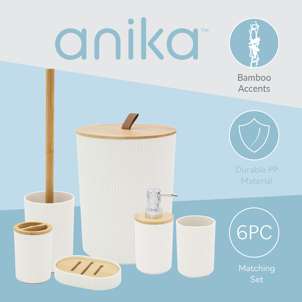 6pc Bathroom Accessory Set - White