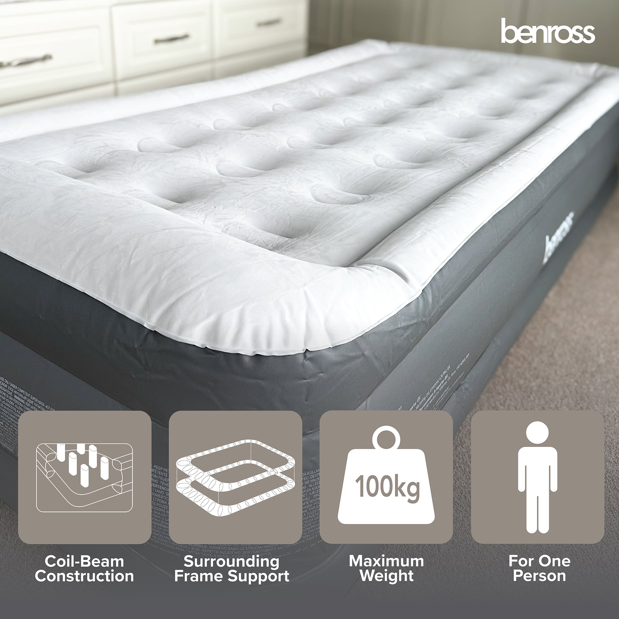High Raised Single Air Bed with Built in Pump