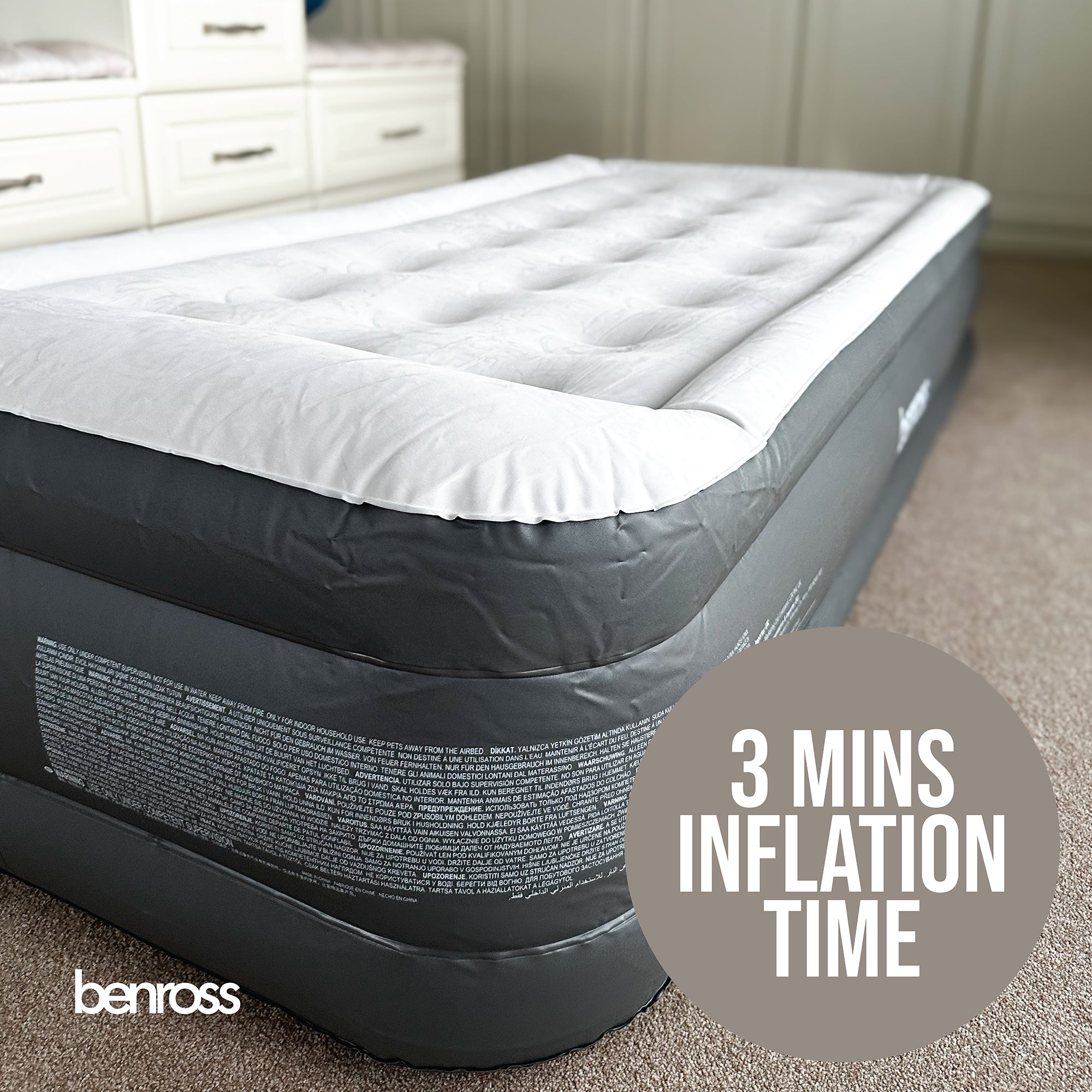 High Raised Single Air Bed with Built in Pump