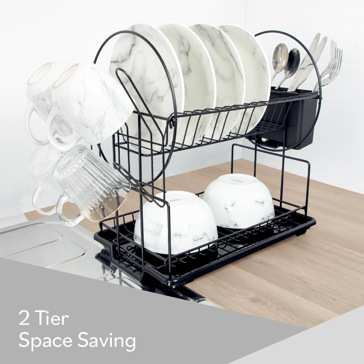 2-Tier Dish Drainer - Black