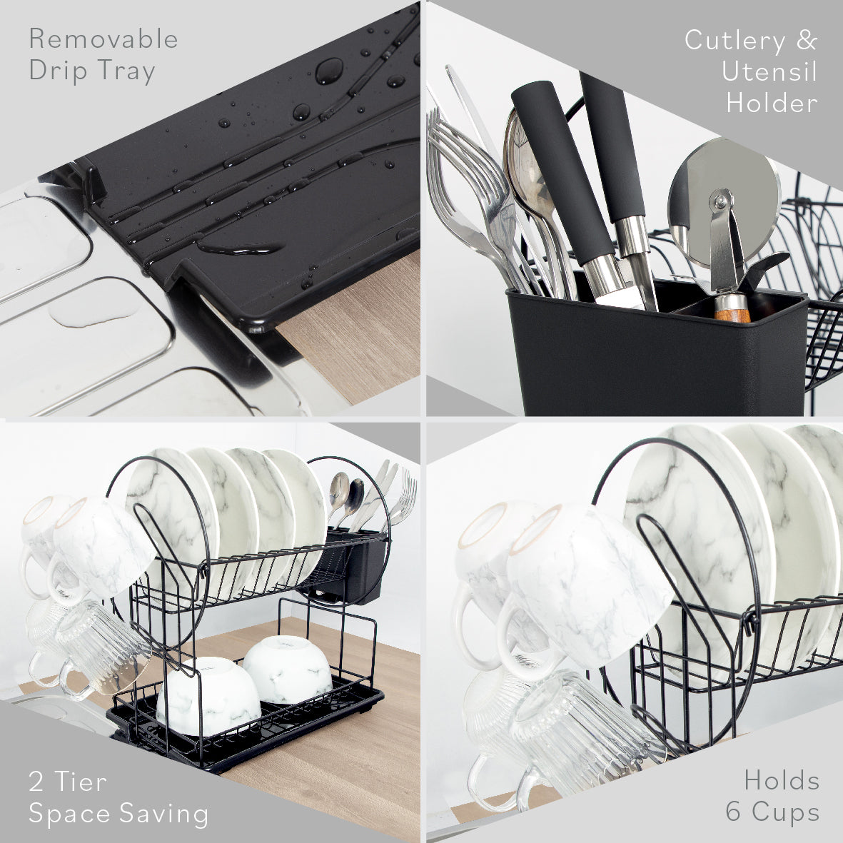 2-Tier Dish Drainer - Black