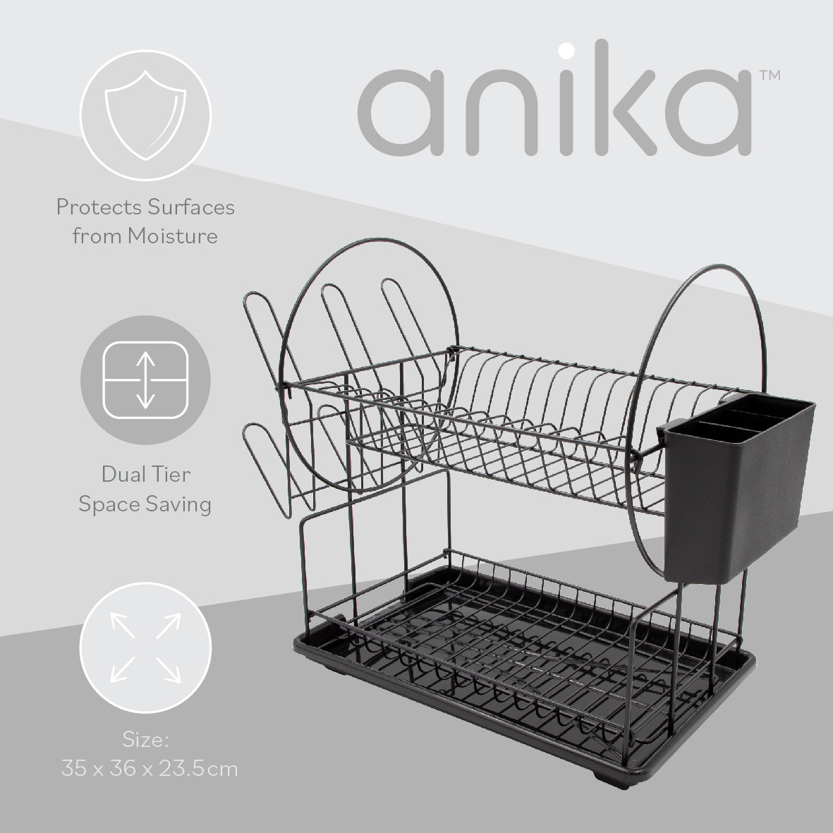 2-Tier Dish Drainer - Black