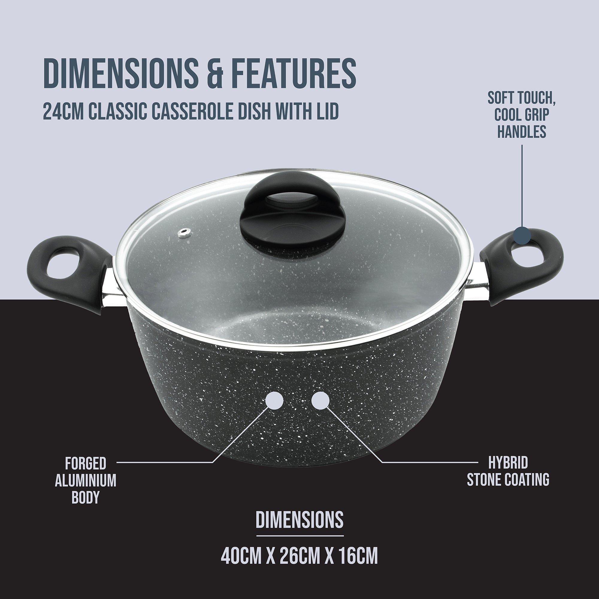 Classic 24cm Black Non Stick Stock Pot with Lid
