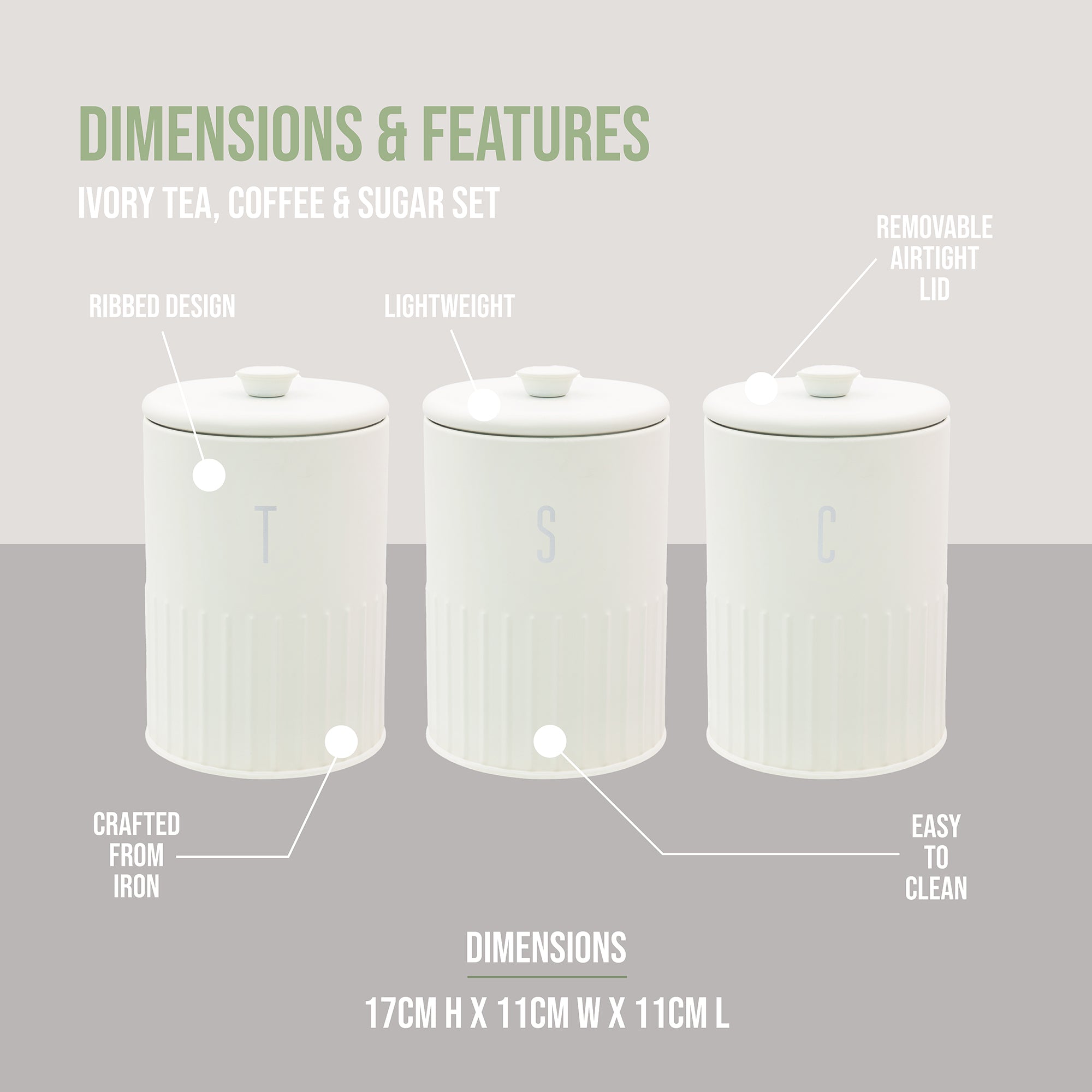 3pc Ivory Tea, Coffee & Sugar Storage Set