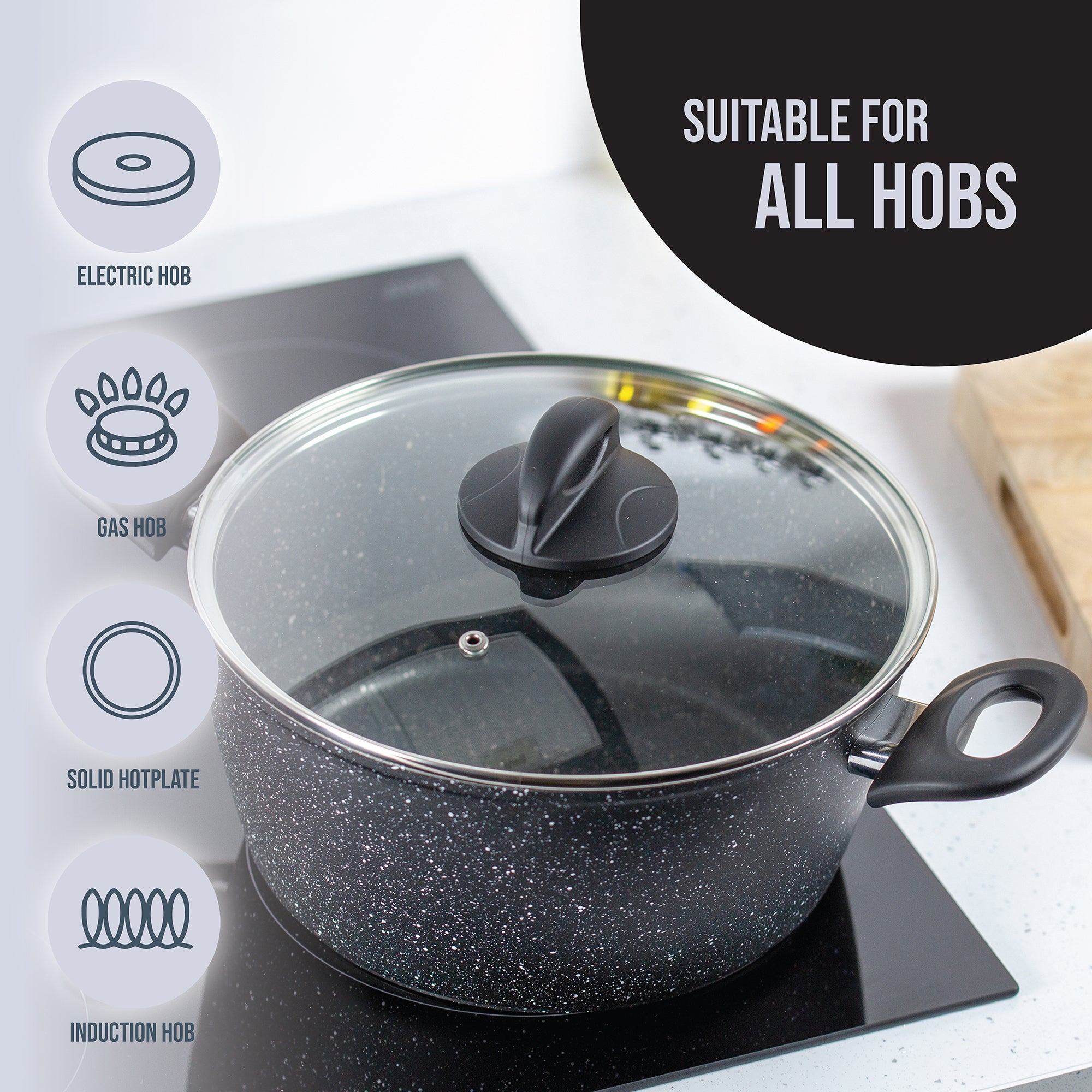 Classic 24cm Black Non Stick Stock Pot with Lid