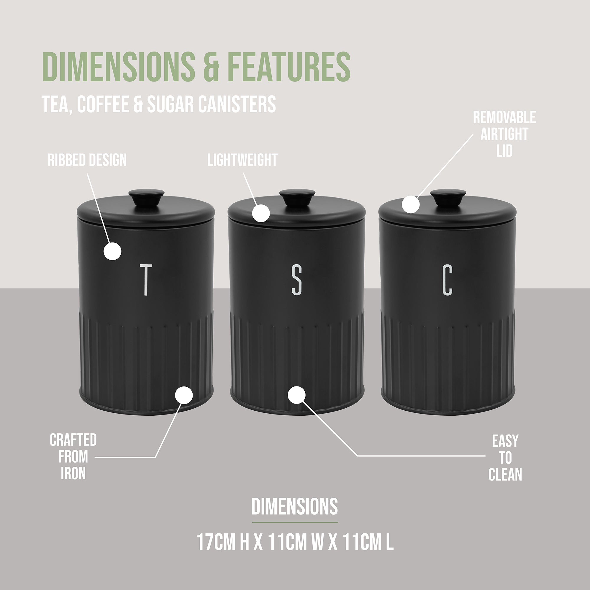 4pc Black Tea, Coffee, Sugar & Bread Bin Storage Set