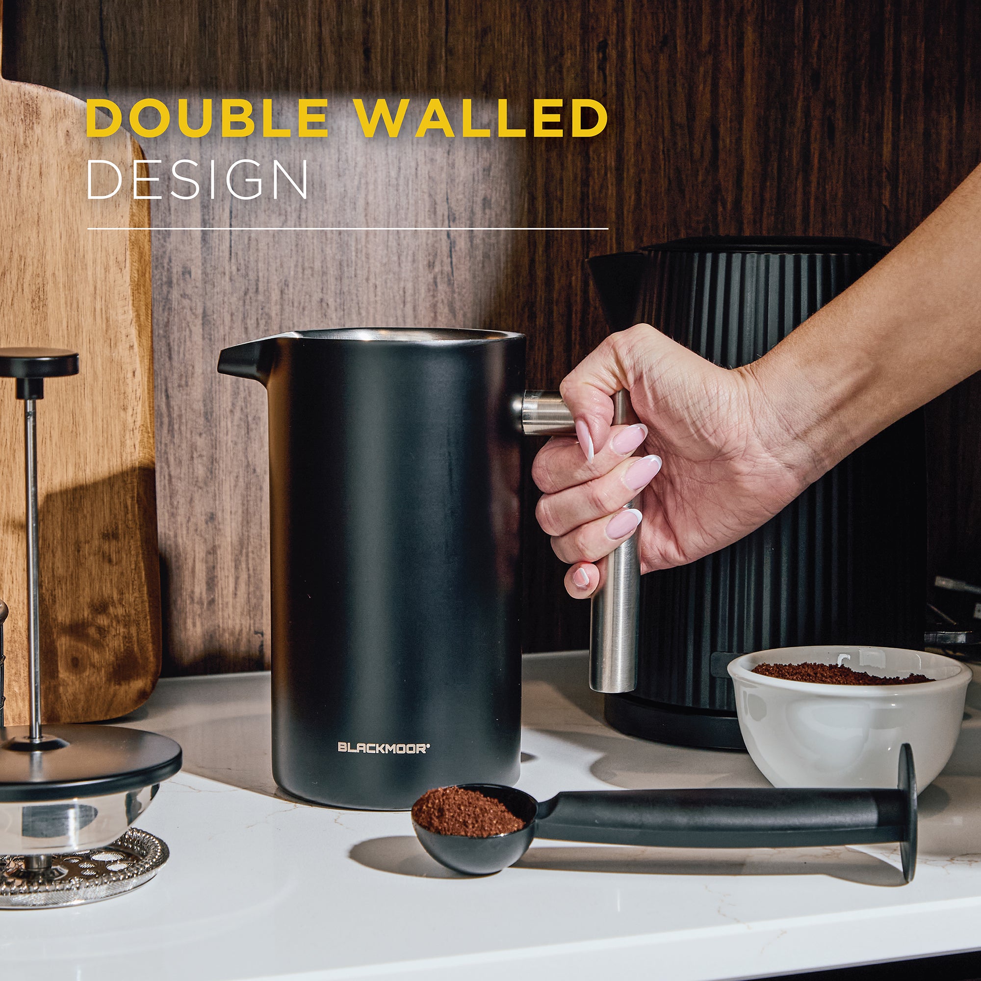 1000ml Black Stainless Steel Cafetière