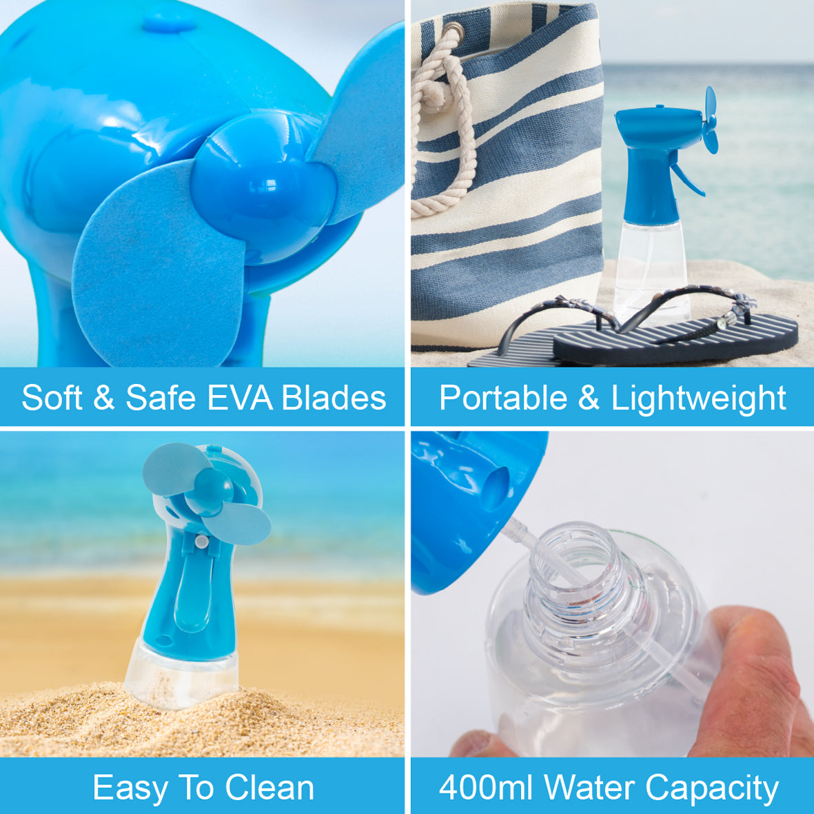 Handheld Water Mist Spray Fan - Blue