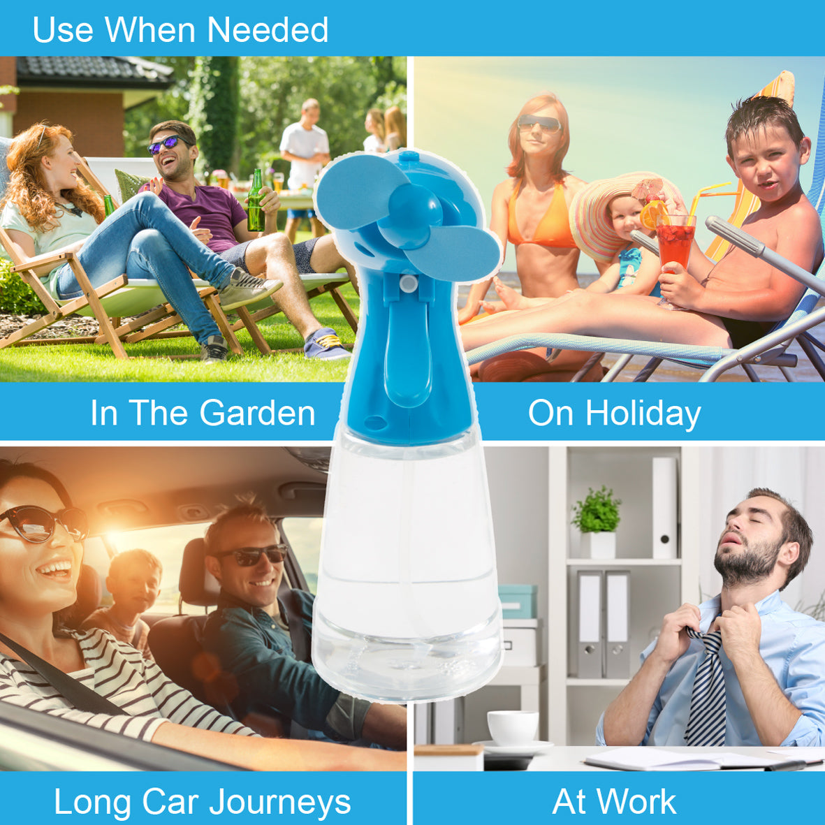 Handheld Water Mist Spray Fan - Blue