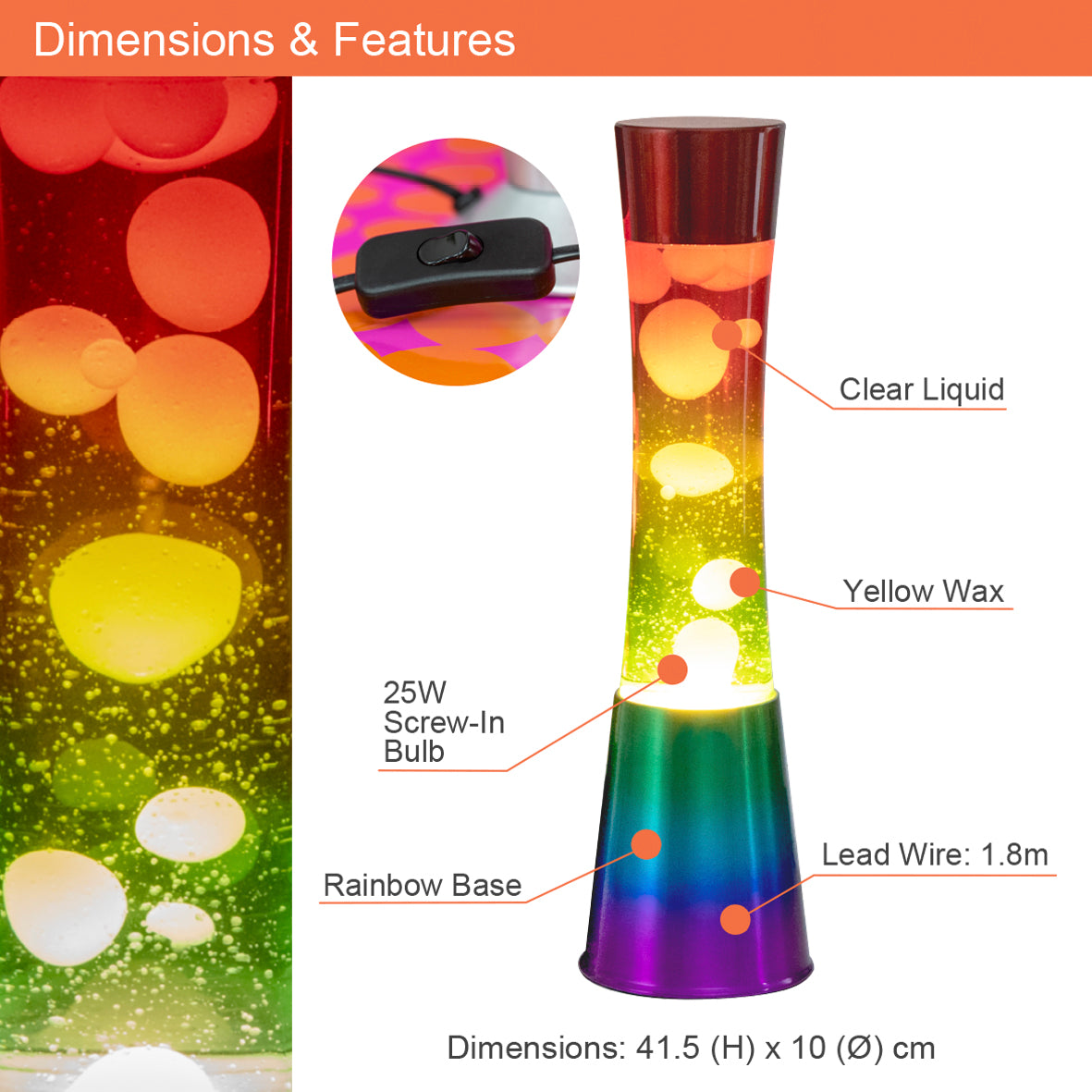 40cm Rainbow Lava Lamp