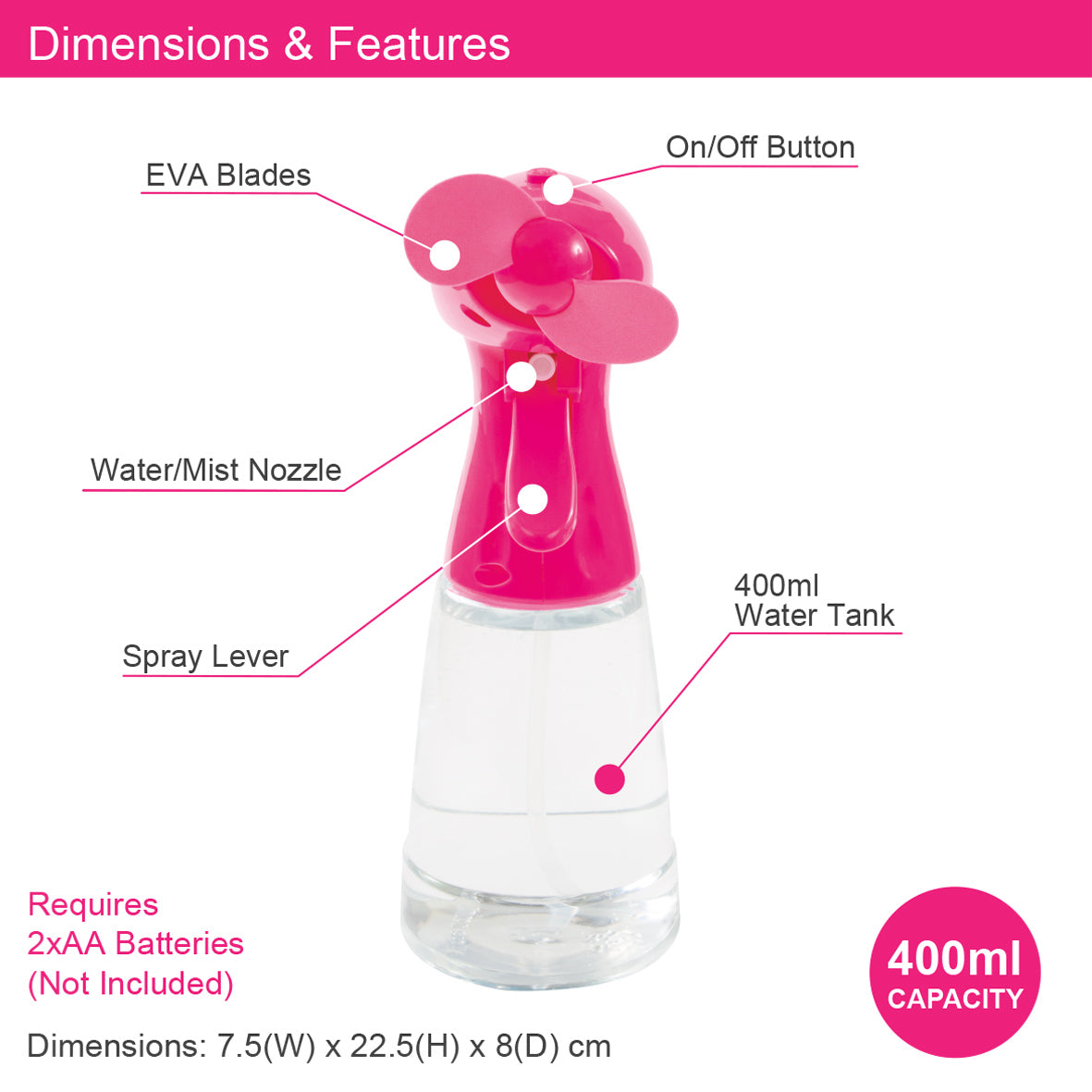 Handheld Water Mist Spray Fan - Pink
