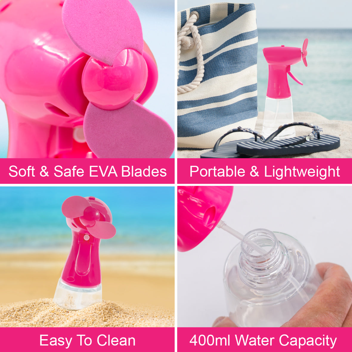 Handheld Water Mist Spray Fan - Pink