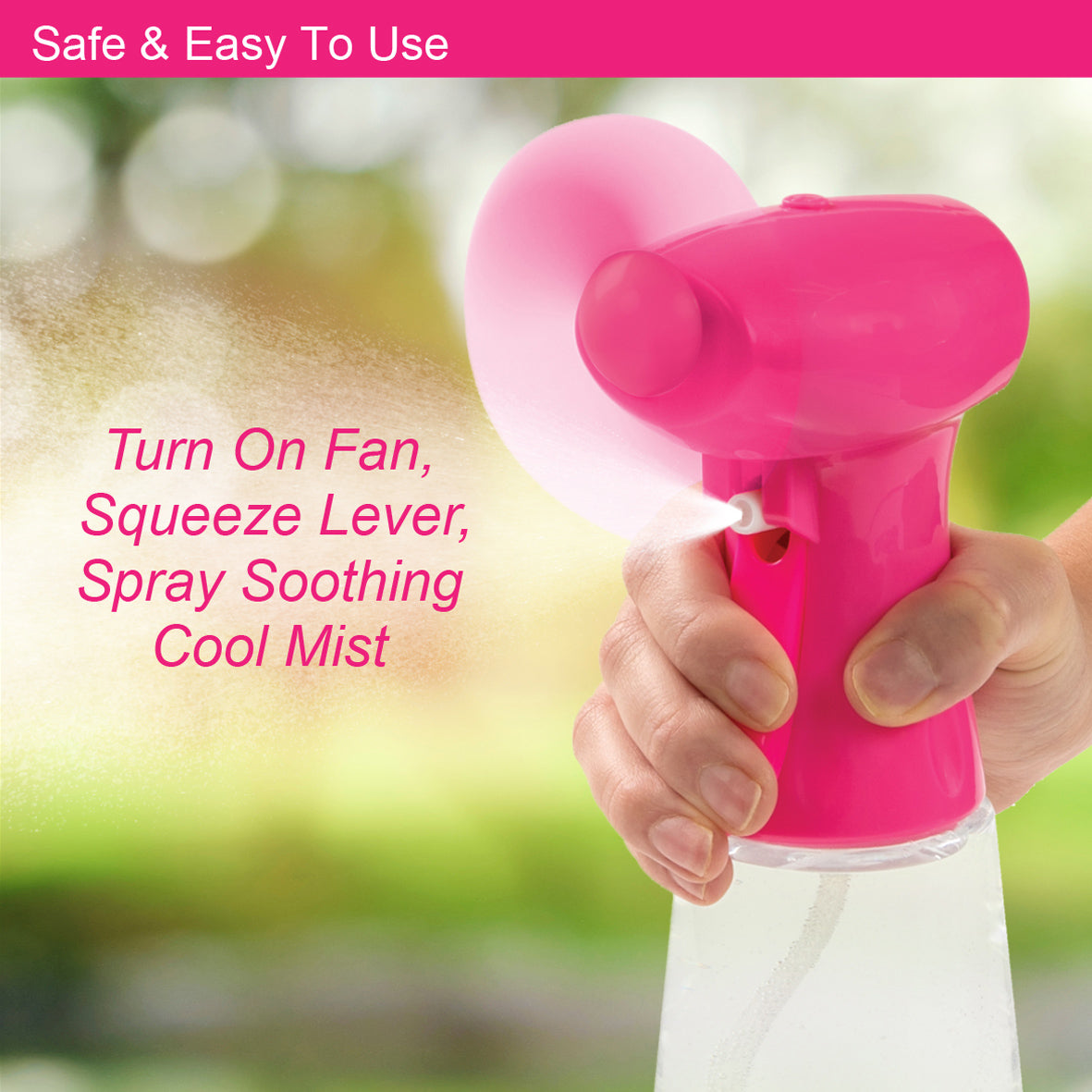 Handheld Water Mist Spray Fan - Pink