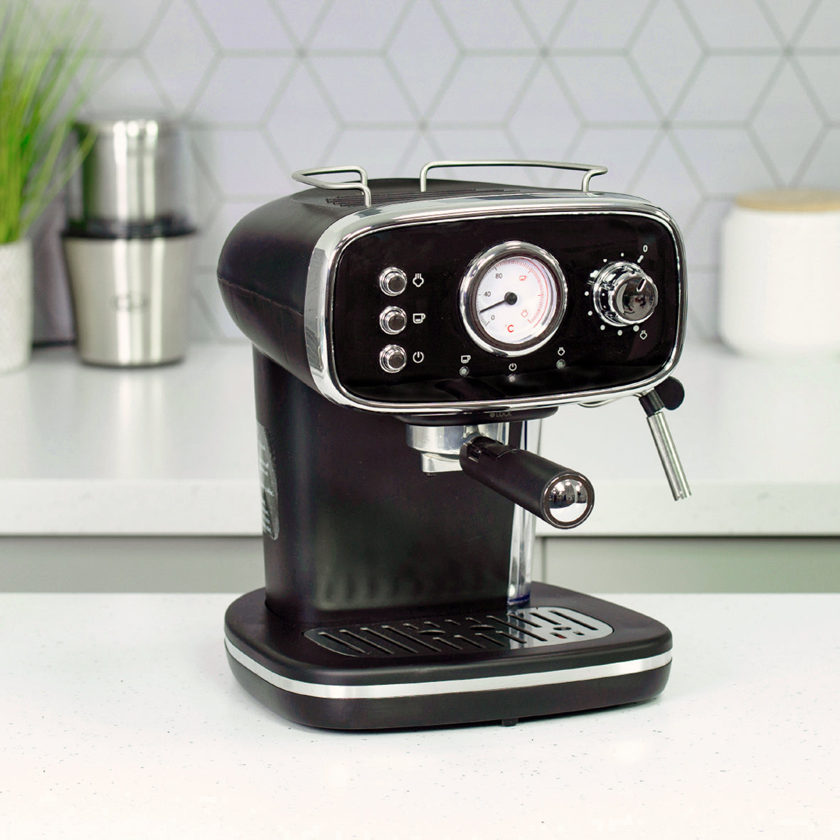 Retro Coffee Machine with Milk Frother
