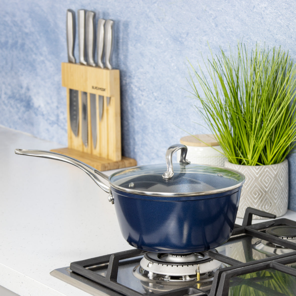 Blue Pro 20cm Non Stick Saucepan With Lid