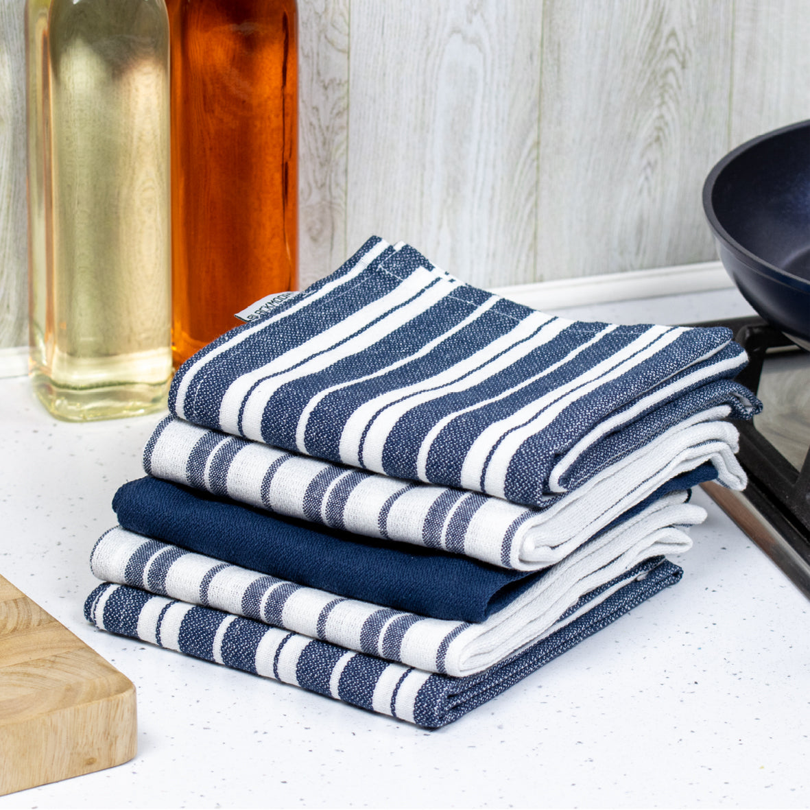 Set 5 Tea Towels Navy Blue