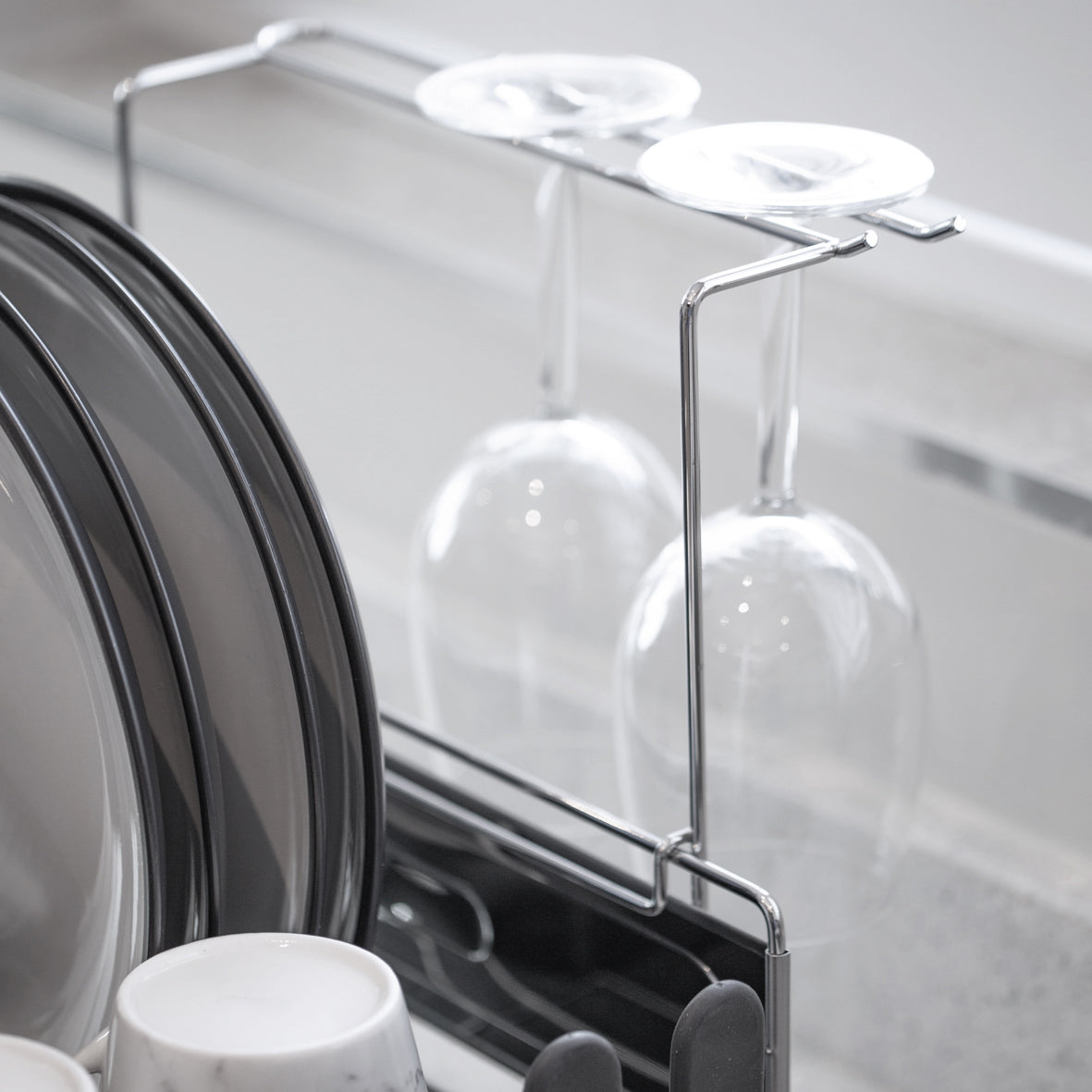 Stainless Steel Dish Drainer with Black Cutlery Holder & Drip Tray